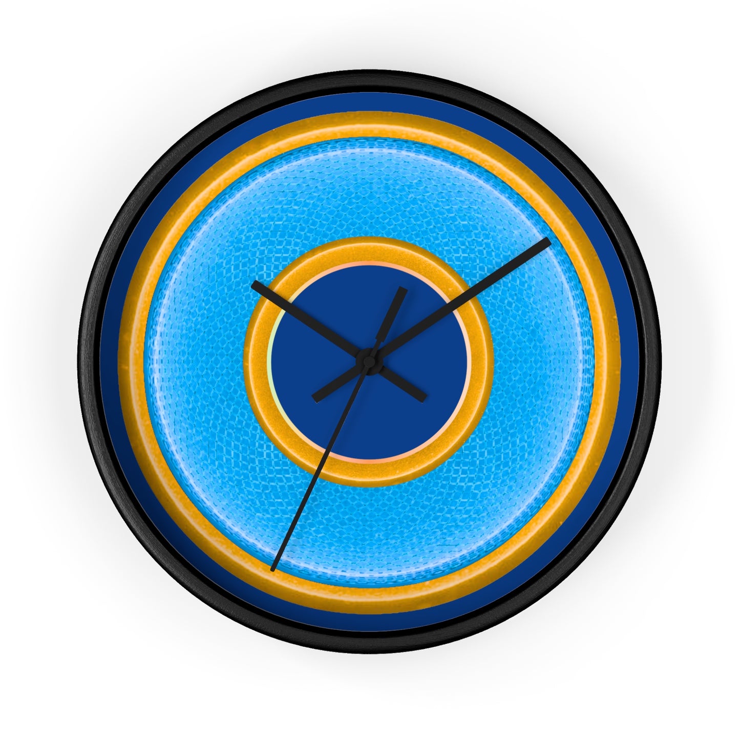 Lumpy Wall Clock - light blue rustic donut w/yellow edging - variant 6 w/dark blue background