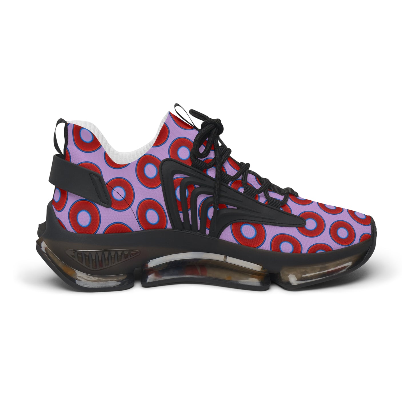 Women's Donut Kicks - red vivid donut print w/wisteria purple background