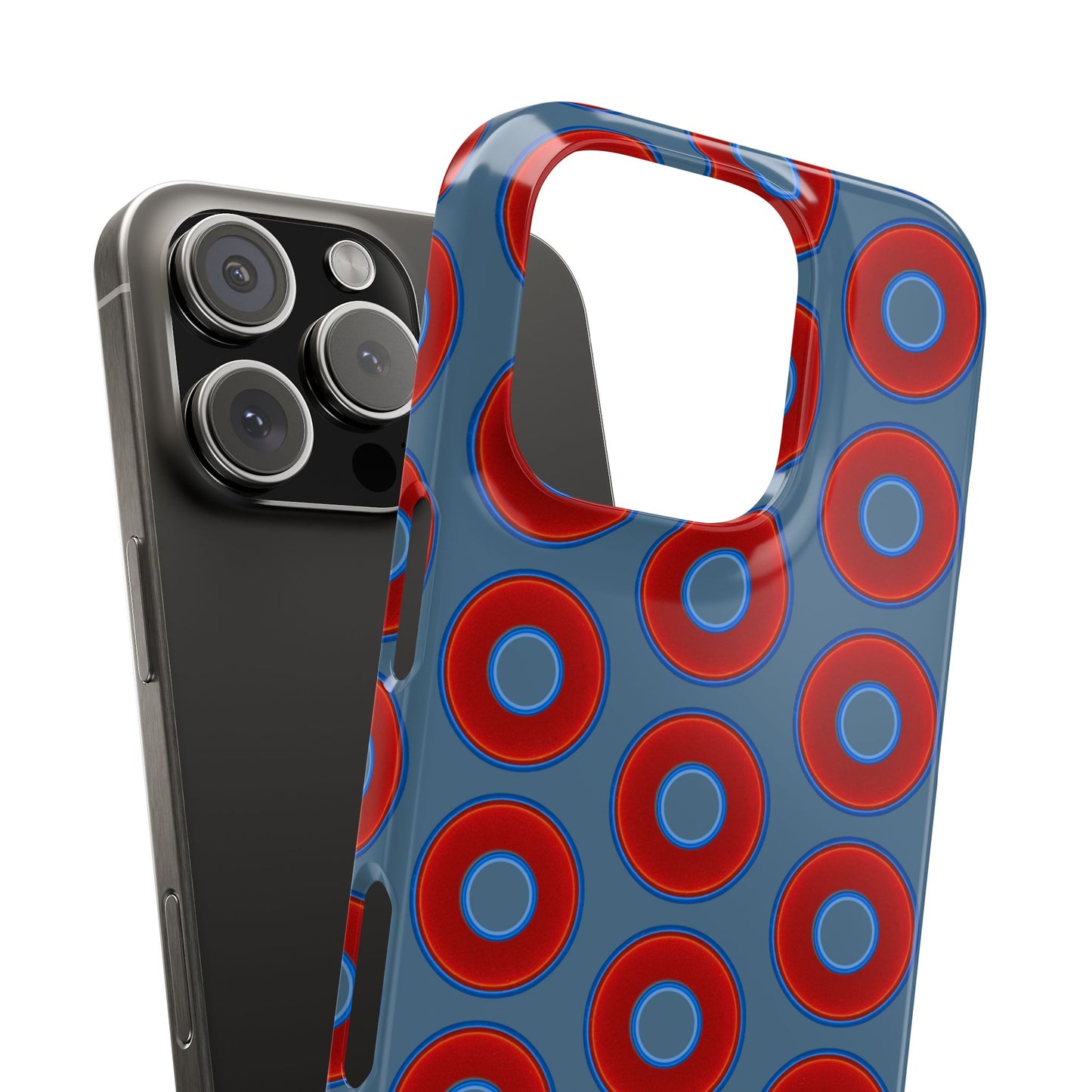 Lumpy Donut Snap Case - red vivid donut print w/steel blue background