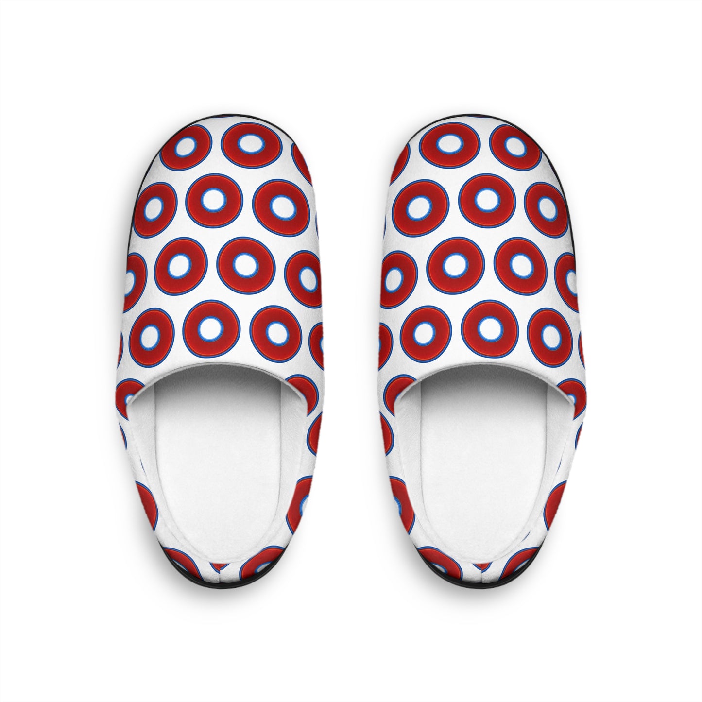 Men's Lumpy Slippers - red vivid donut print w/white background
