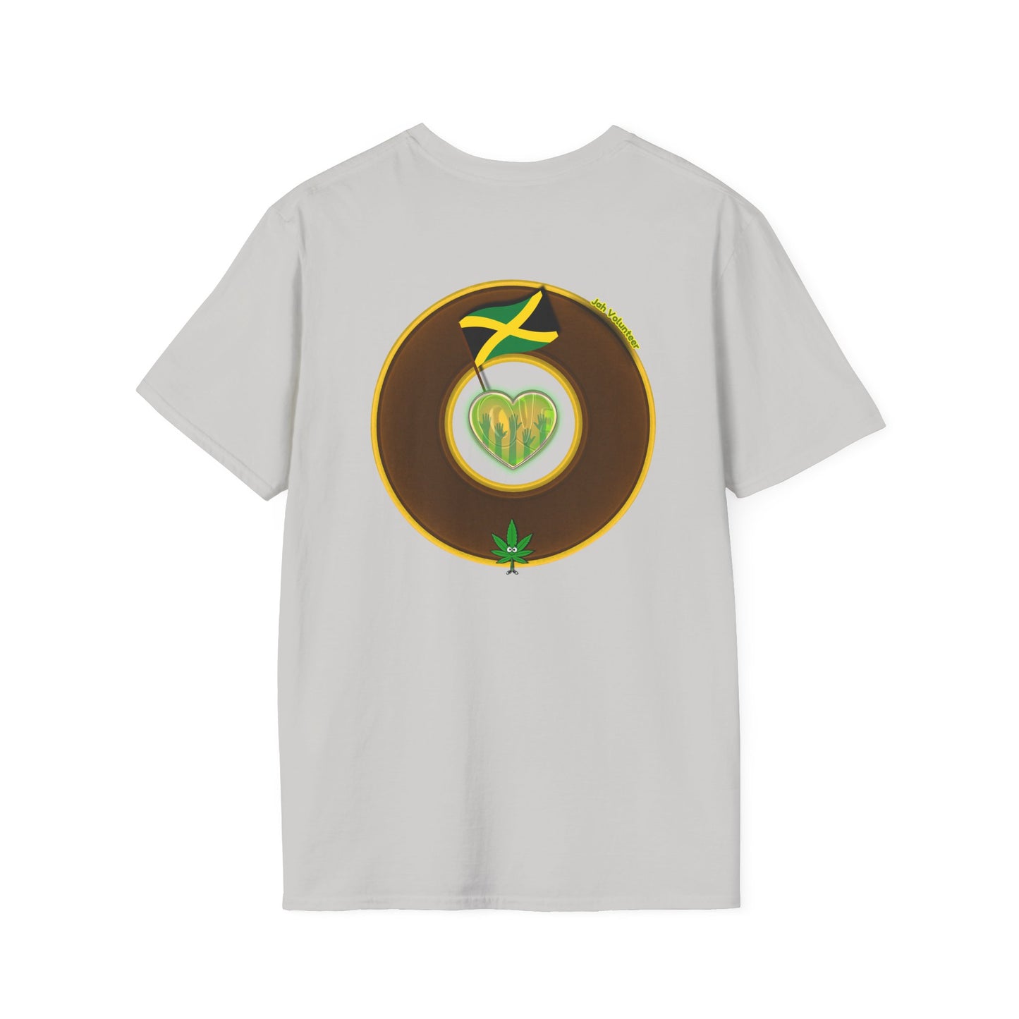 Classic Donut Tee - Unisex Soft-Style - "Jah Volunteers Protect Jah Love... and donuts!" - vivid brown/gold donut