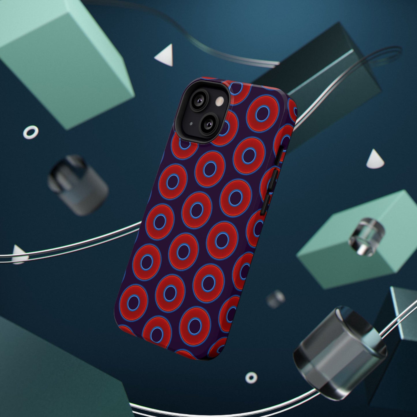 Impact-Resistant Lumpy Donut Case - red vivid donut print w/midnight purple background