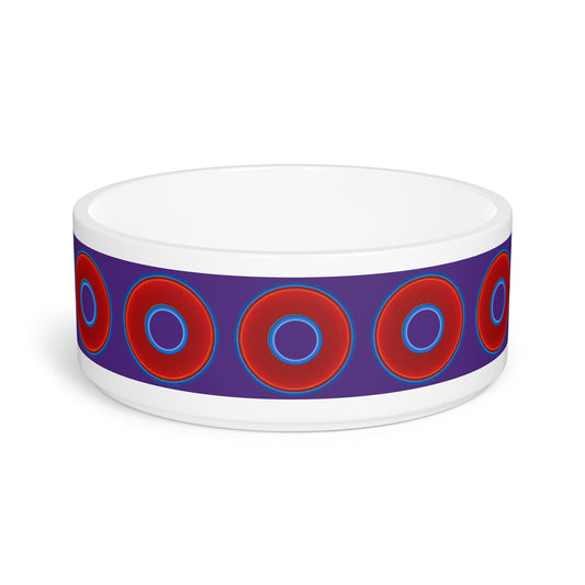 16 oz Lumpy Pet Bowl - vivid red donuts w/purple background