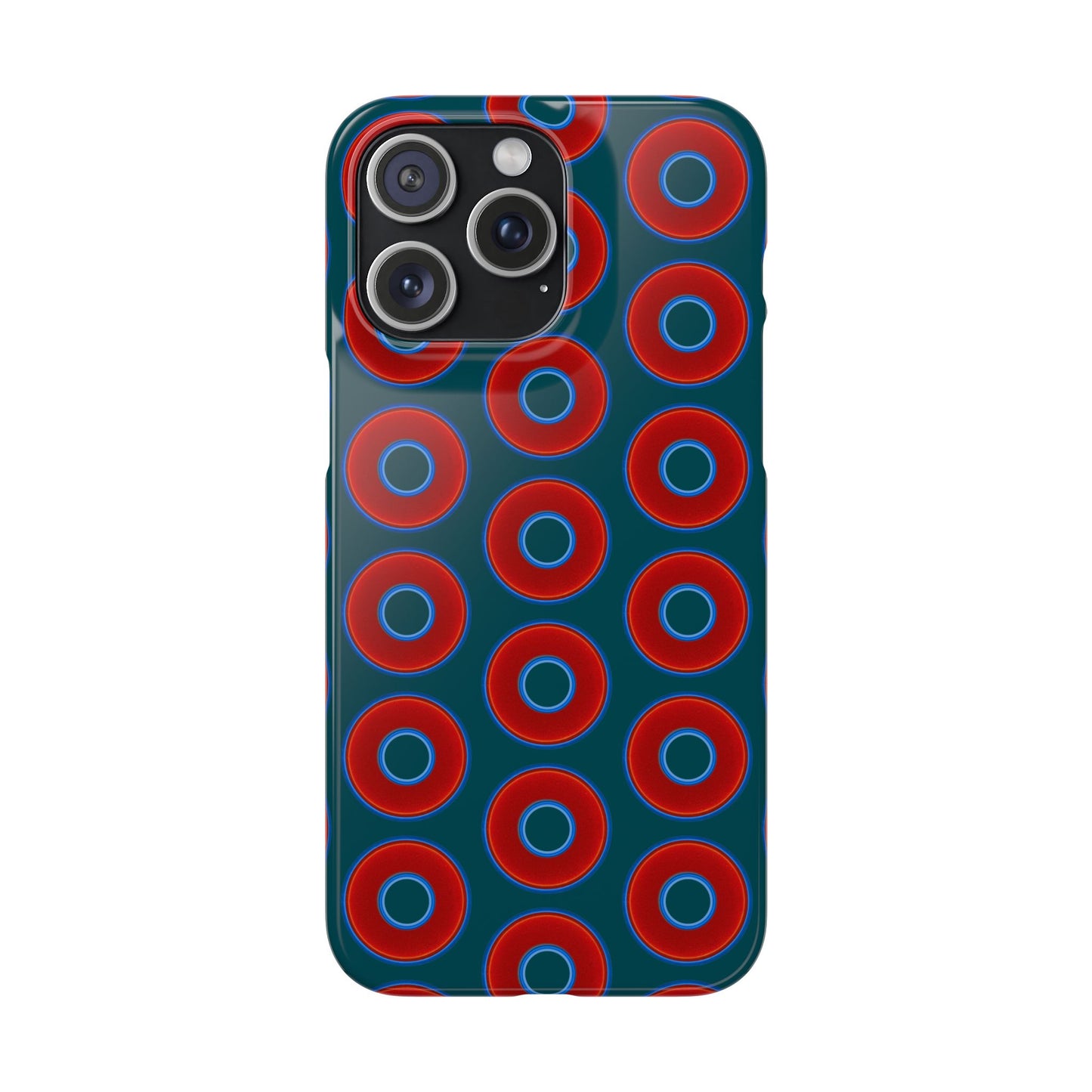 Lumpy Donut Snap Case - red vivid donut print w/midnight teal green background