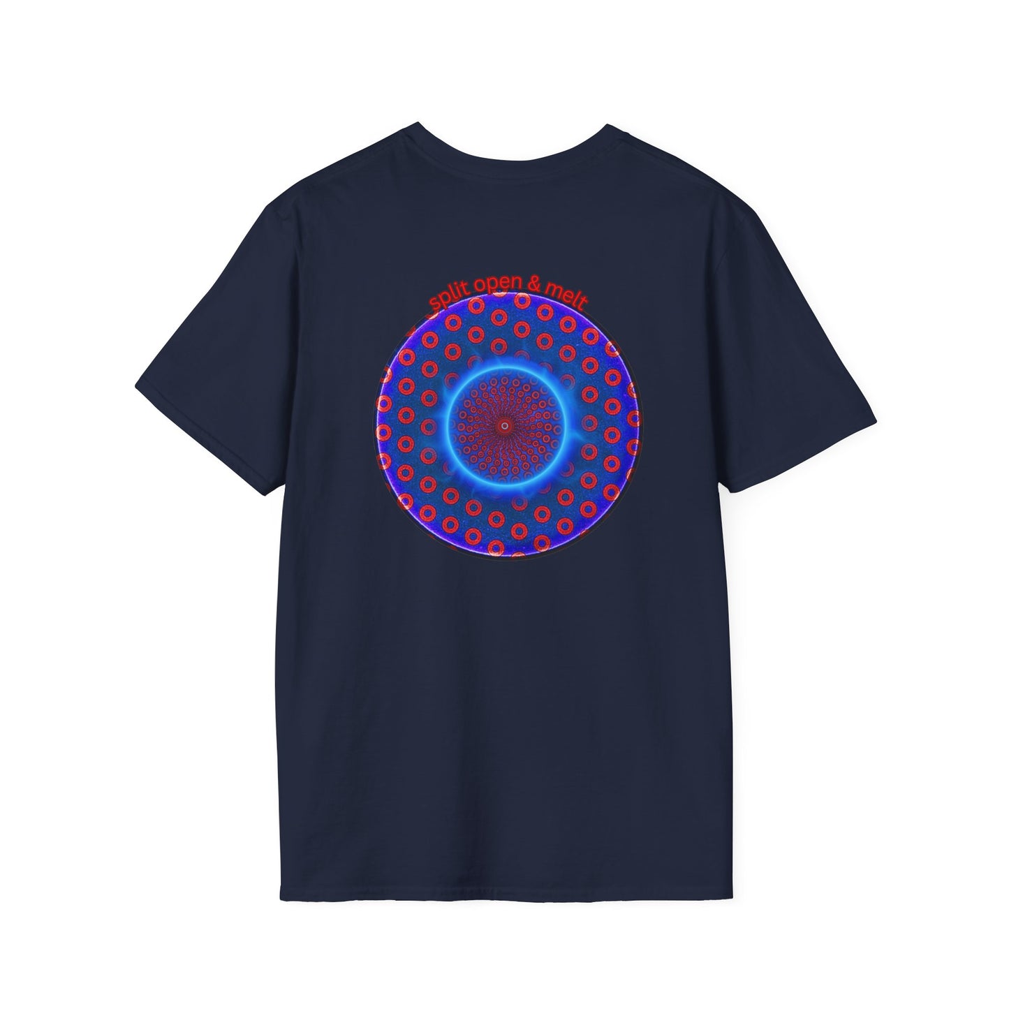 Classic Donut Tee - Unisex Soft-Style - "Split Open Donut Melt" - blue/red electric paradox donut - variant 2