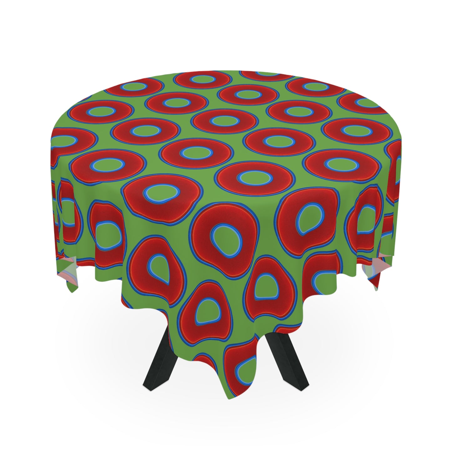 Lumpy Tablecloth - 55.1" x 55.1" - vivid red donuts w/light green background