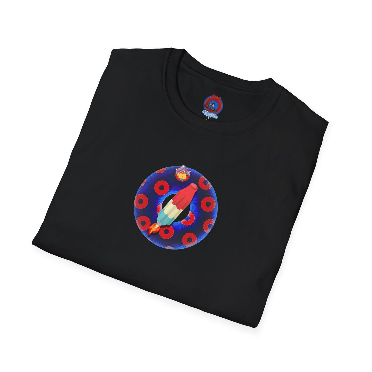 Classic Donut Tee - Unisex Soft-Style - "Blow this Popsicle Stand" - blue/red paradox bomb pop donut - variant 3