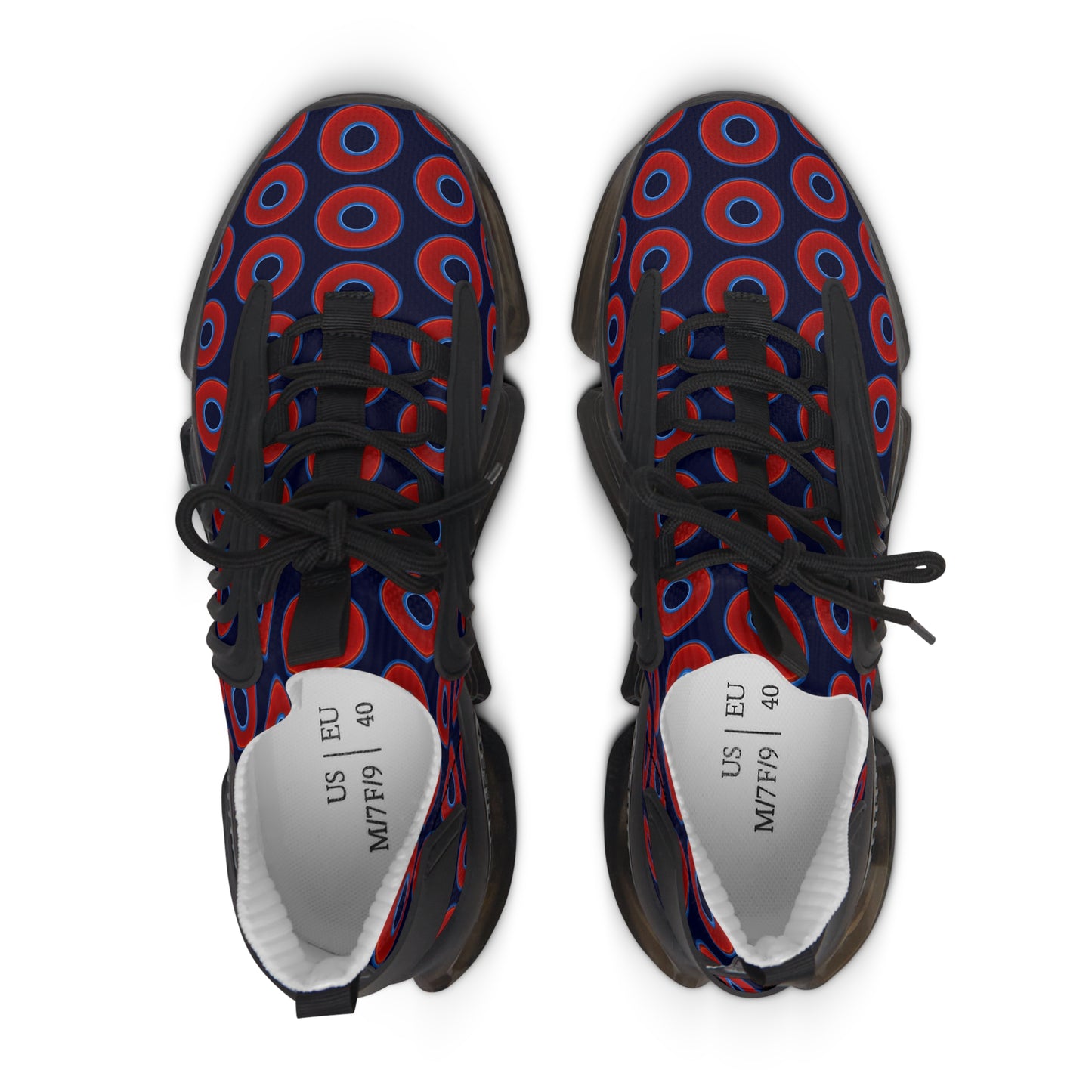 Women's Donut Kicks - red vivid donut print w/dark navy blue background