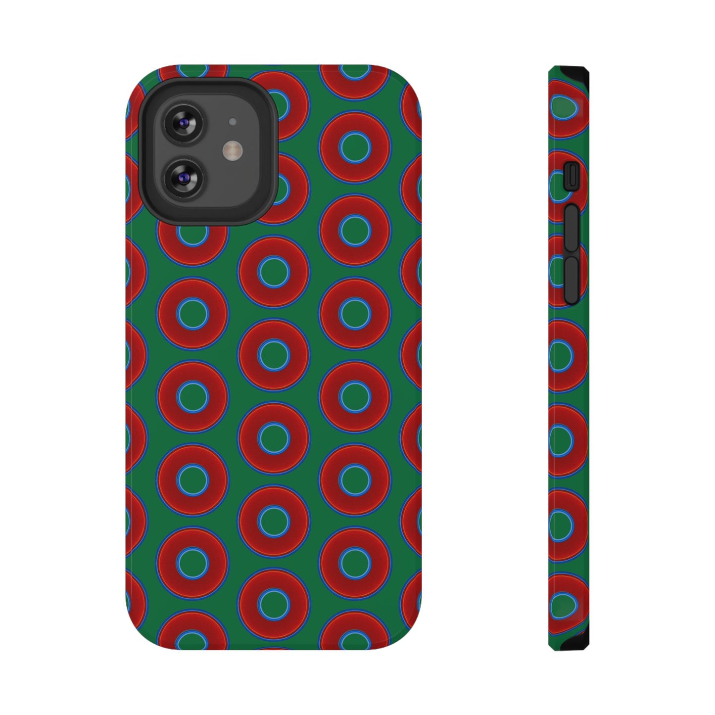 Impact-Resistant Lumpy Donut Case - red vivid donut print w/green background