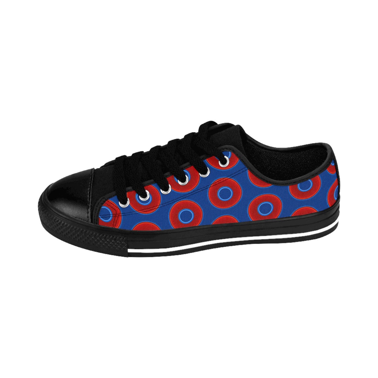Women's Cushiony Convectors - Low Top - large red vivid donut print w/dark blue background