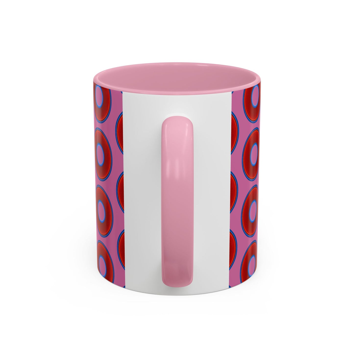 Lump's Grumpy Coffee Mug - vivid red donuts w/pink background
