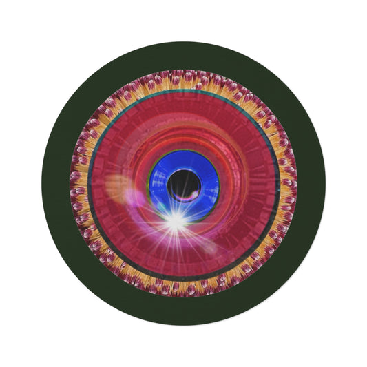 Round Room - 5 ft x 5 ft Lumpy Donut Rug - "Solitary Flour Donut Rug" - vivid flour donut w/deep forest green background - variant 1