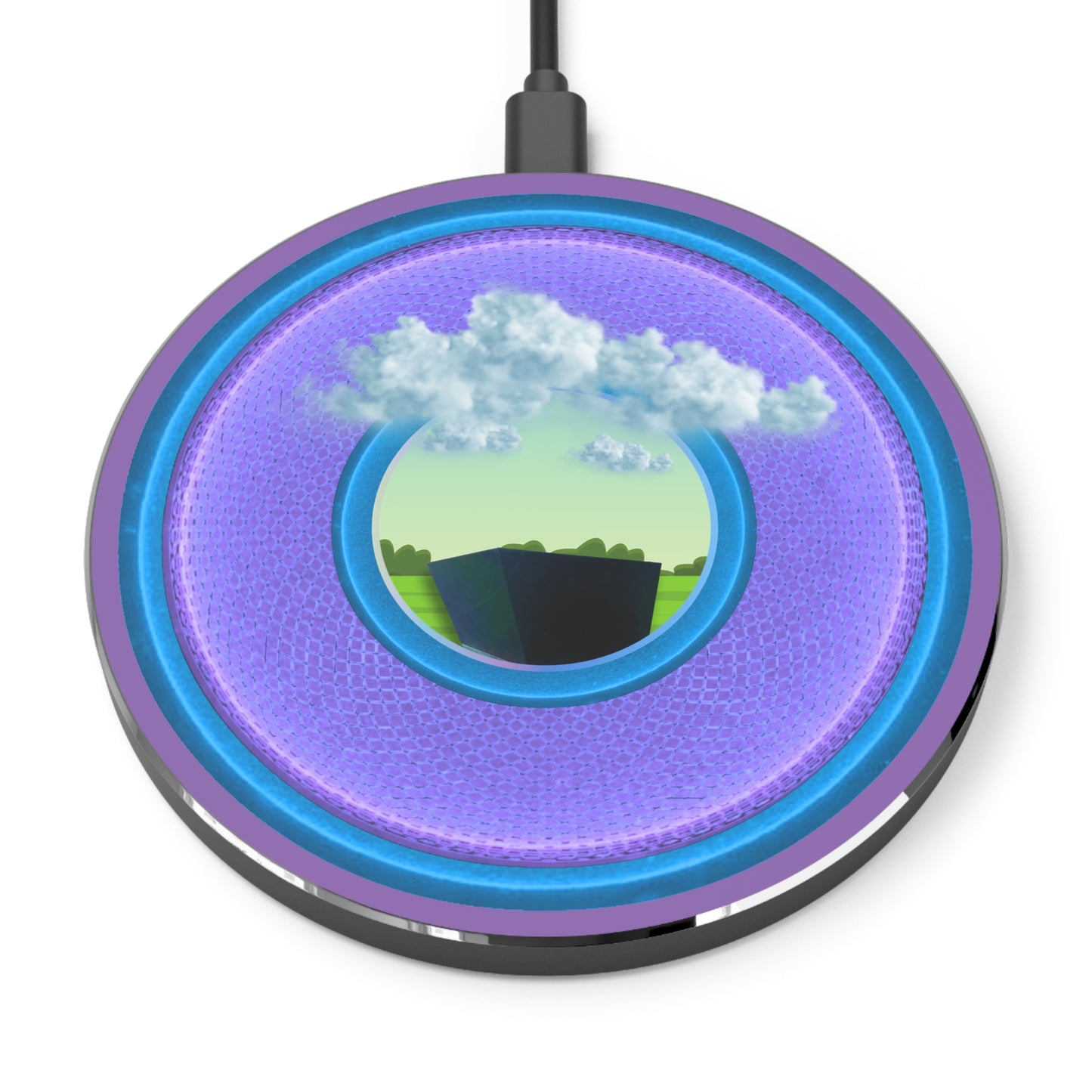 The Flow - Wireless Lumpy Donut Chargers - "Got Rhombus Wireless Charger?" - rustic light purple/light blue donut w/light purple background - variant 4