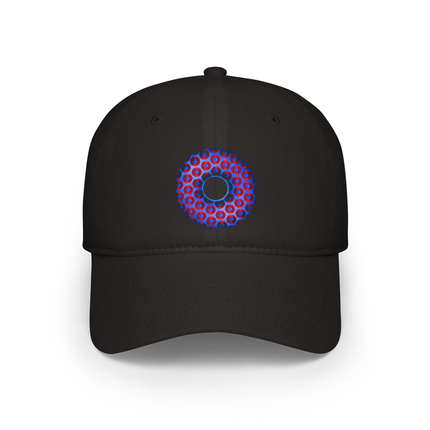 Lumpy Donut Baseball Cap - "Paradoxical Weathered Donut" - variant 2 - red/blue donuts donut w/