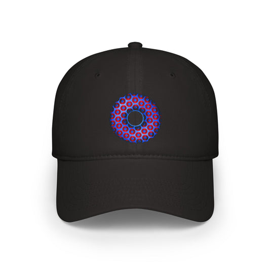 Lumpy Donut Baseball Cap - "Paradoxical Weathered Donut" - variant 2 - red/blue donuts donut w/