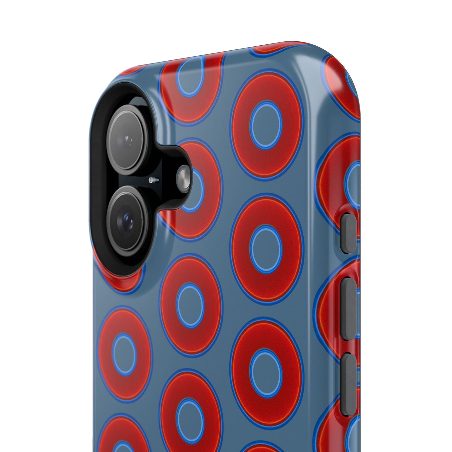 Impact-Resistant Lumpy Donut Case - red vivid donut print w/steel blue background