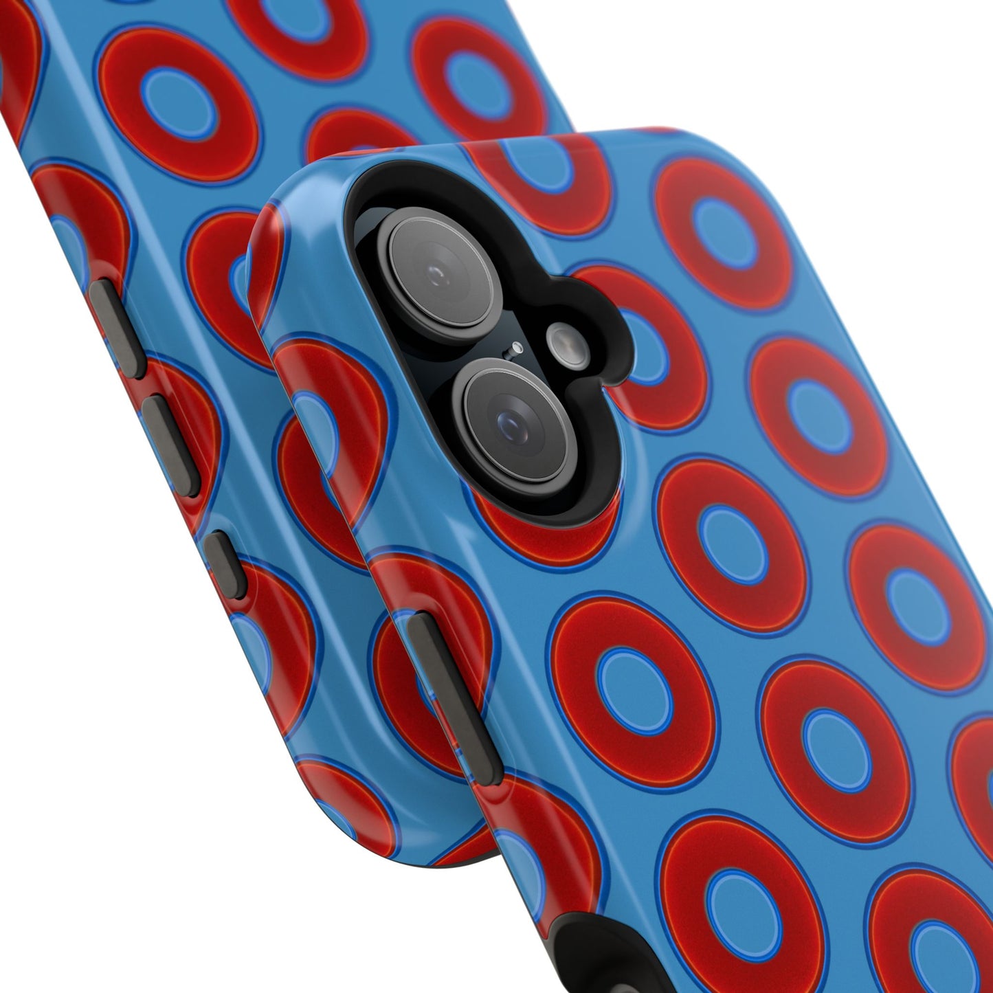 Impact-Resistant Lumpy Donut Case - red vivid donut print w/light steel blue background