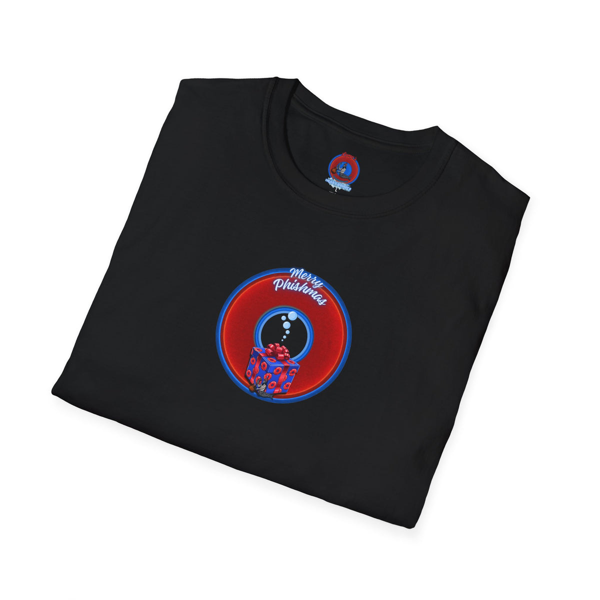 Classic Donut Tee - Unisex Soft-Style - "Phishmas Caroler's Tee " - vivid red/blue donut - variant 2