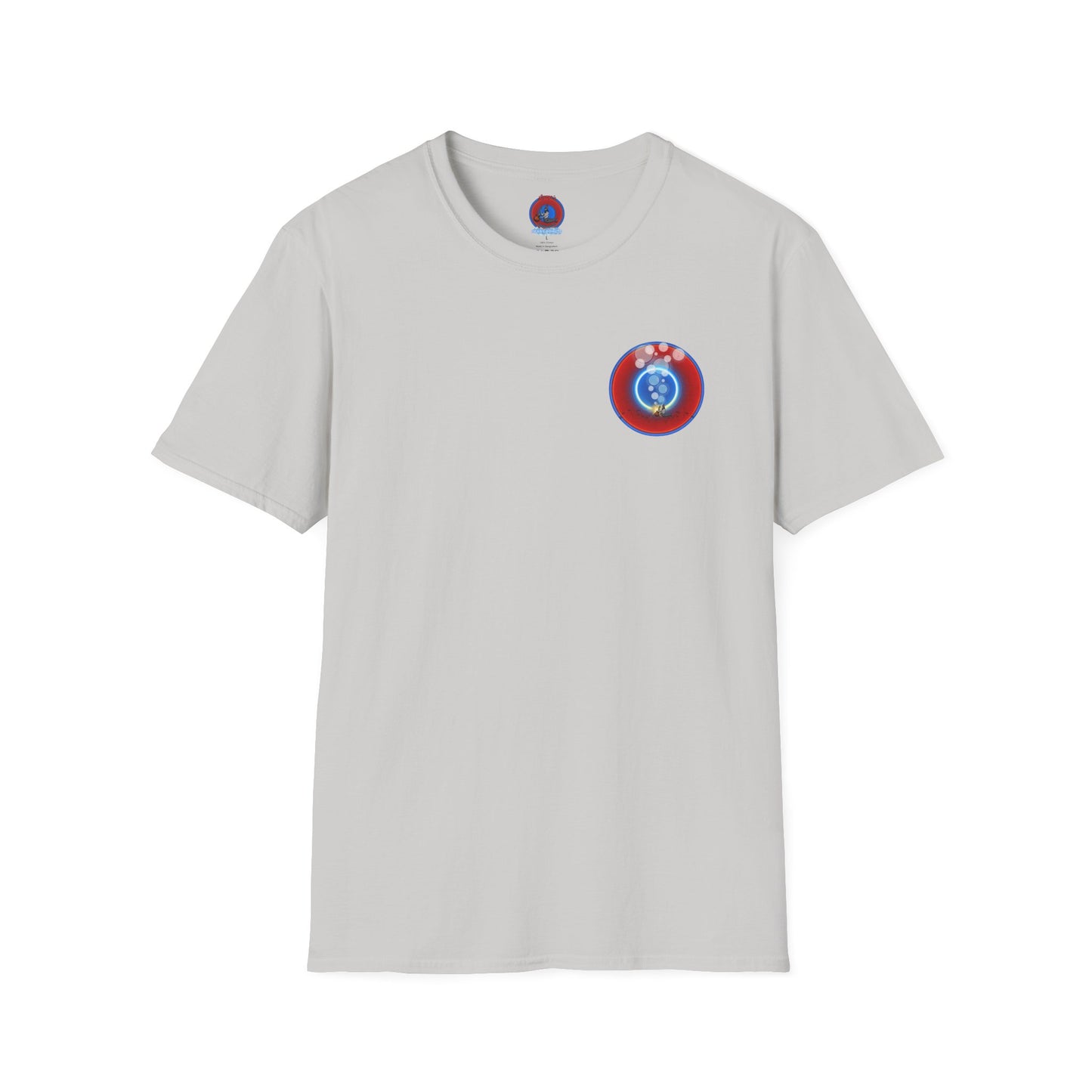 Classic Donut Tee - Unisex Soft-Style - "Bubbler's Donut Tee" - vivid red/blue donut
