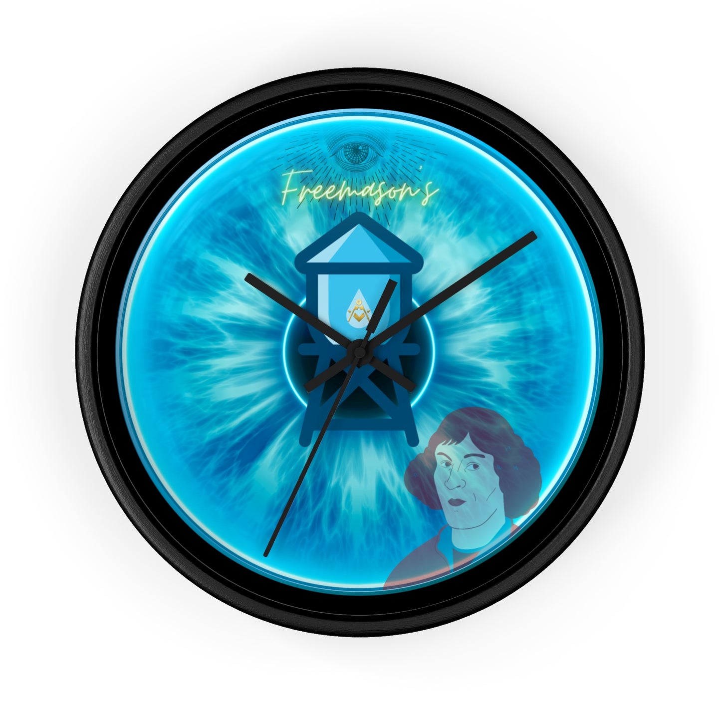 Lumpy Wall Clock - "The Peering Donut Clock of Opacity" - variant 3 - light blue idonut w/black background