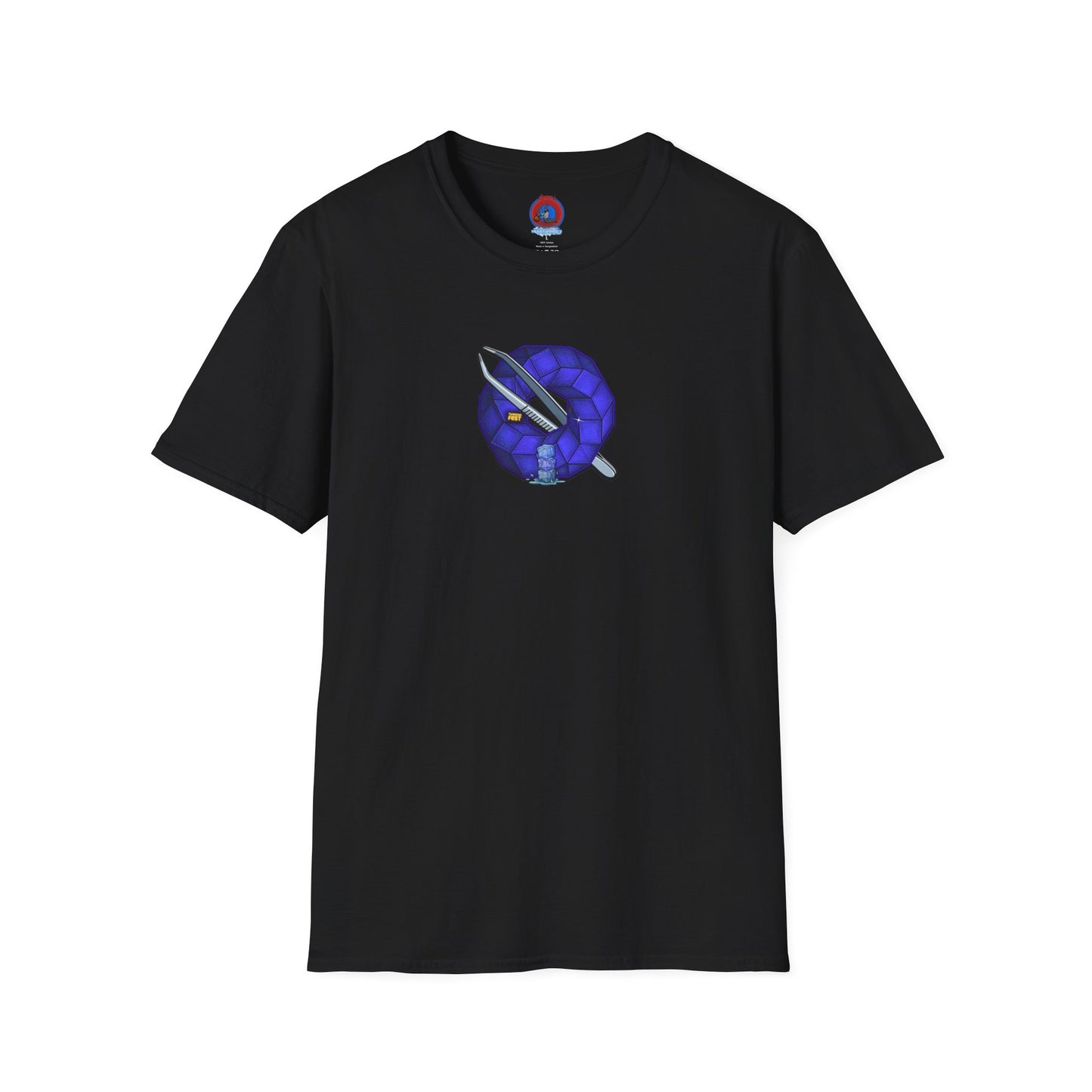 Classic Donut Tee - Unisex Soft-Style - "The Teasing Festivus Donut" - blue rustic cubed donut