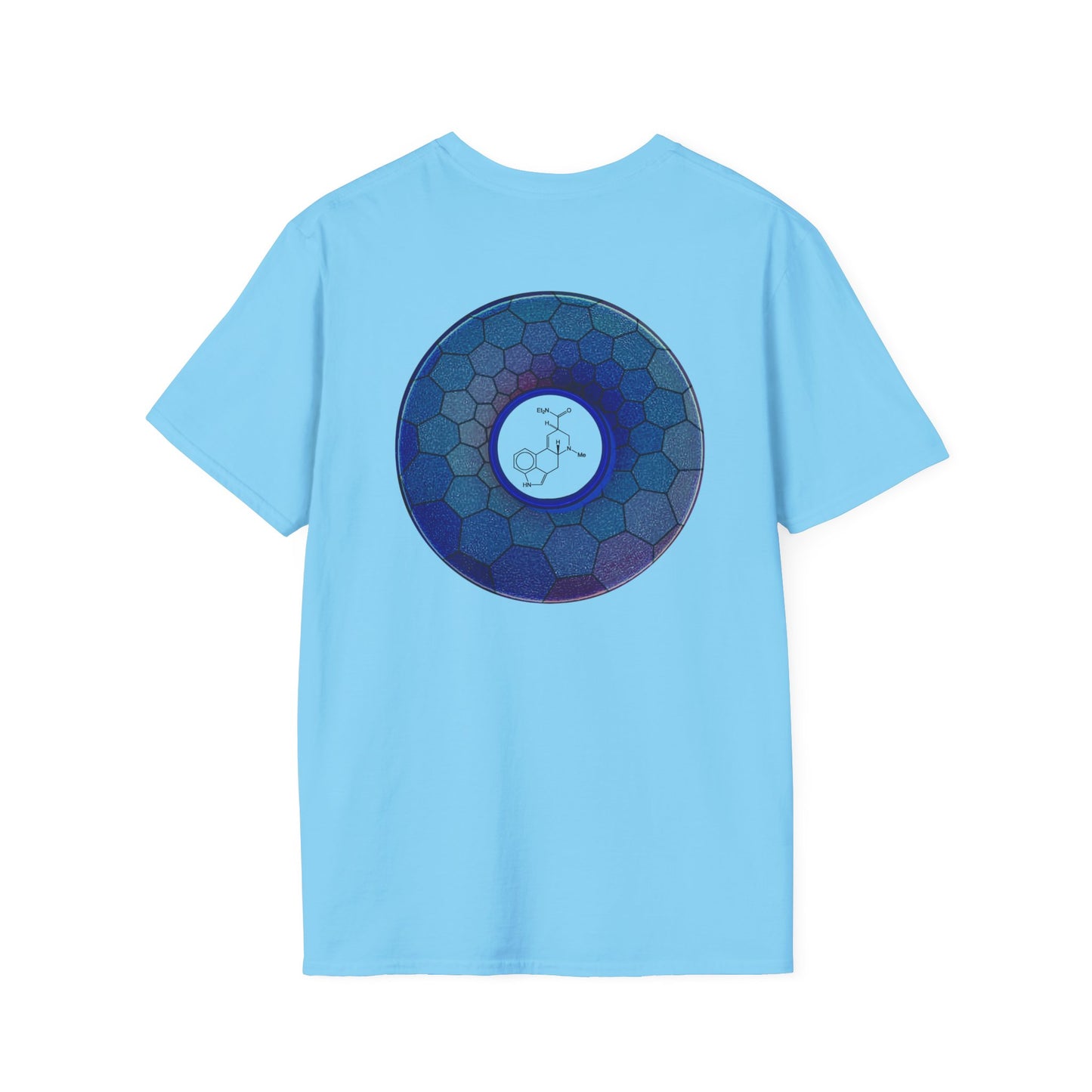 Classic Donut Tee - Unisex Soft-Style - "Dr. Albert Hofmann's Favorite Donut" - series 1.0  - variant 2 - blue hexadonut