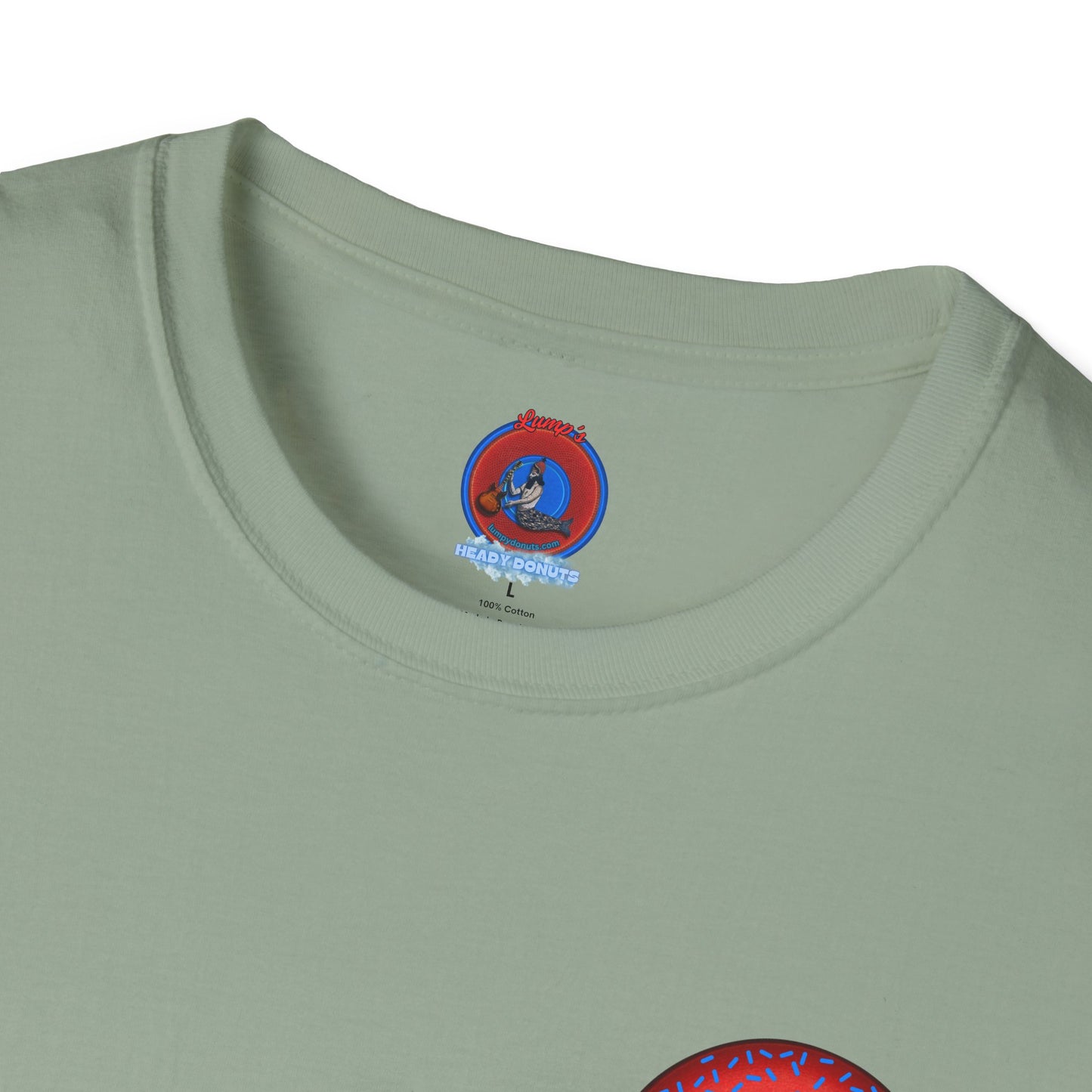 Classic Donut Tee - Unisex Soft-Style - "Plain Plump Donut w/" - plump red donut w/blue sprinkles