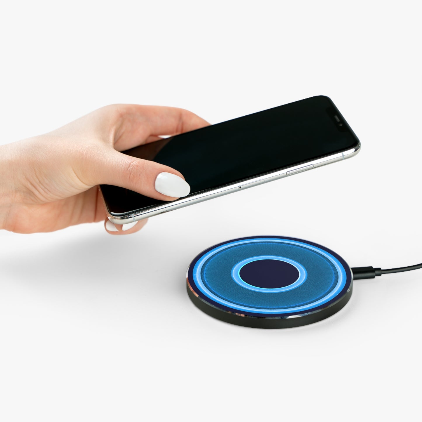 The Flow - Wireless Lumpy Donut Chargers - rustic blue/light blue donut w/dark navy background