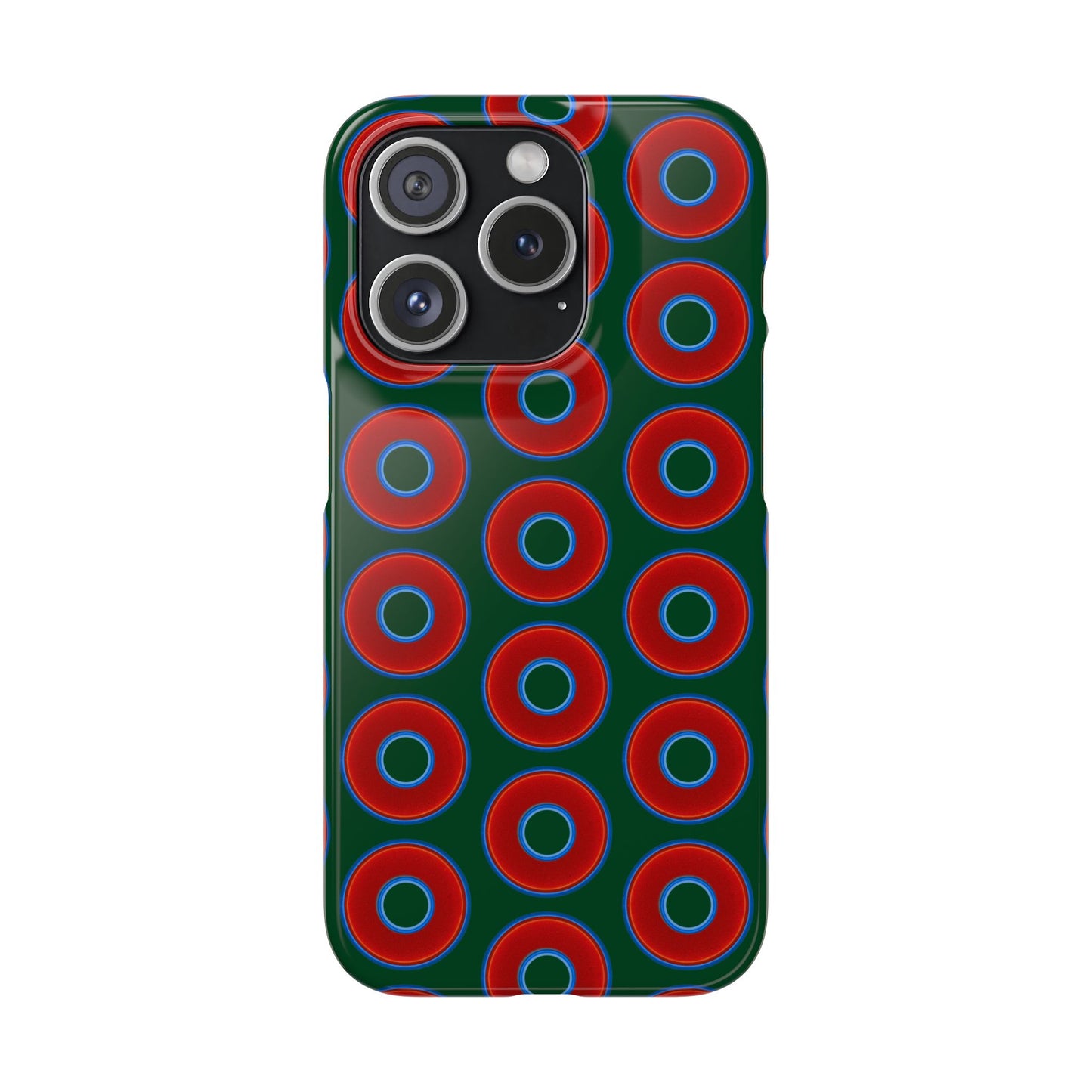 Lumpy Donut Snap Case - red vivid donut print w/deep pond green background