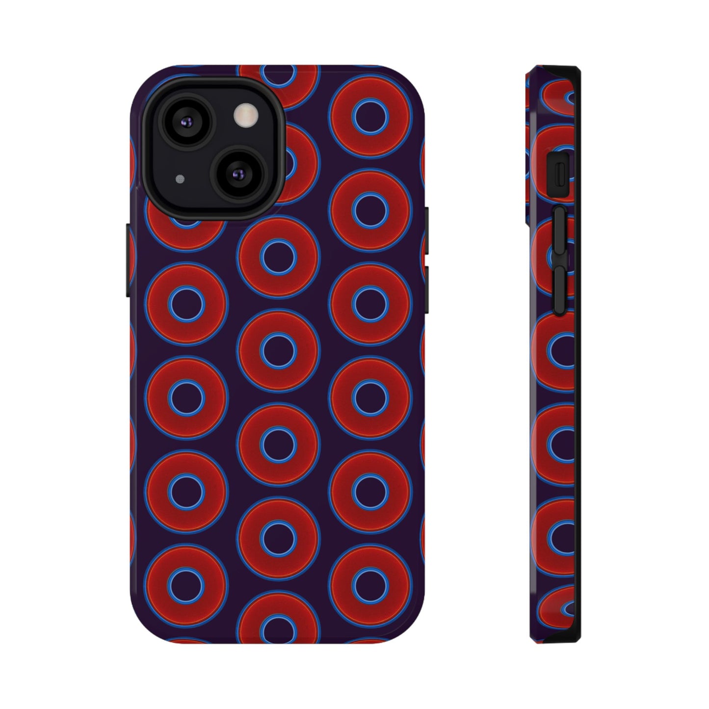 Impact-Resistant Lumpy Donut Case - red vivid donut print w/midnight purple background