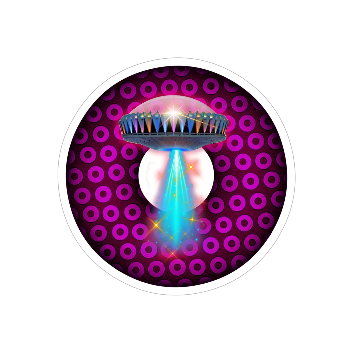 Donut Bumper/Outdoor Sticker - "They Serve Donuts on the Mothership Now" - series 1.0 - variant 5 - magenta/red paradoxical donut - [Die-Cut] 6"x 6"