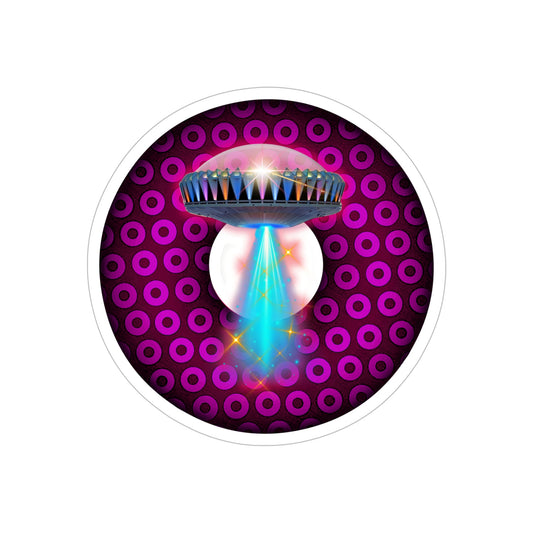 Donut Bumper/Outdoor Sticker - "They Serve Donuts on the Mothership Now" - series 1.0 - variant 5 - magenta/red paradoxical donut - [Die-Cut] 6"x 6"
