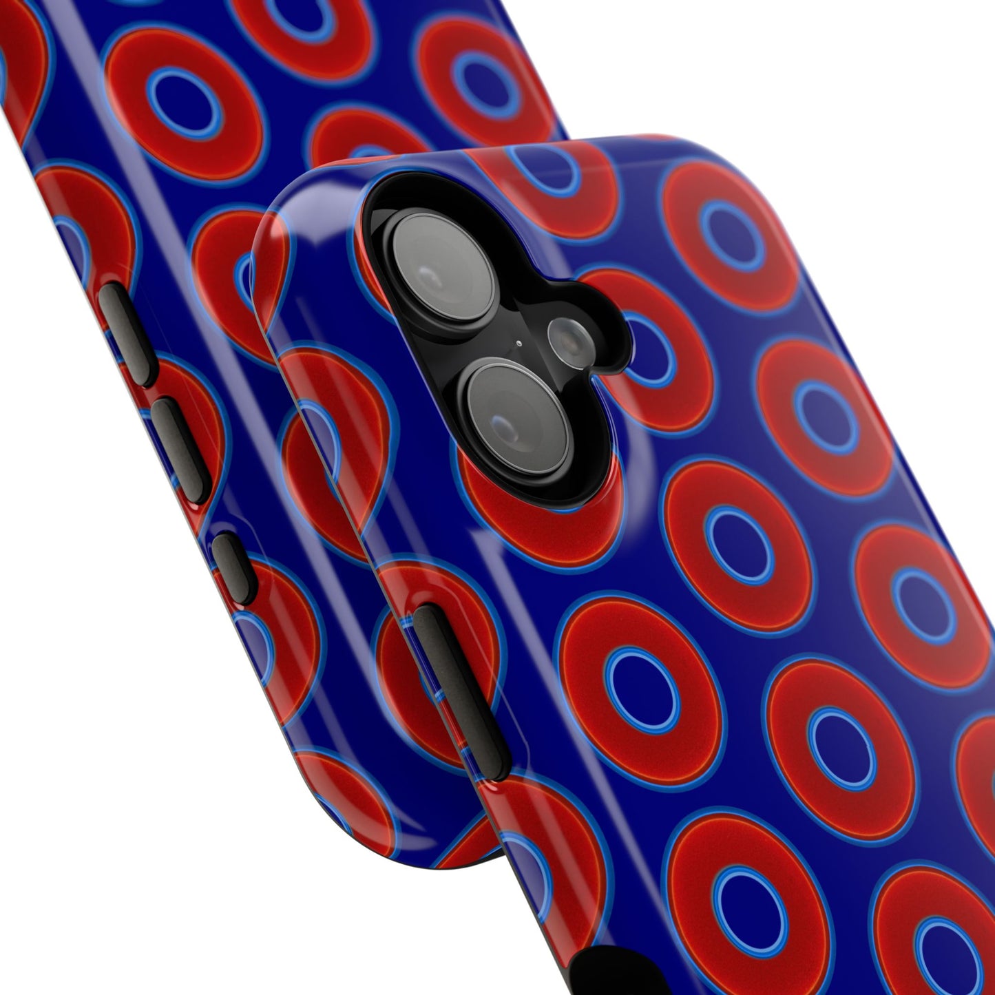 Impact-Resistant Lumpy Donut Case - red vivid donut print w/vivid navy background