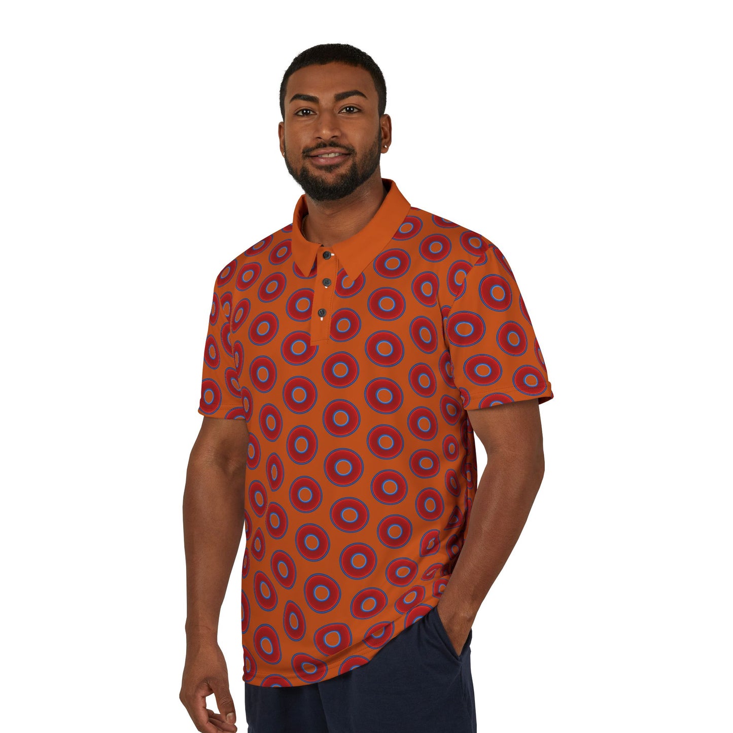 AOP Donut Polo - vivid donut print w/dark orange background [unisex]