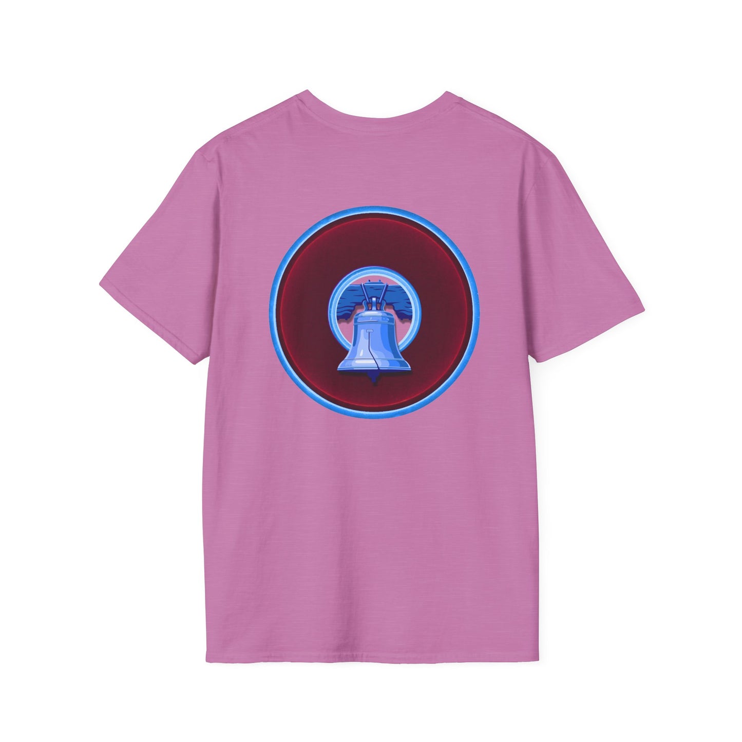 Classic Donut Tee - Unisex Soft-Style - "Brotherly Donuts Jawn" - vivid dark purple-red/light blue donut