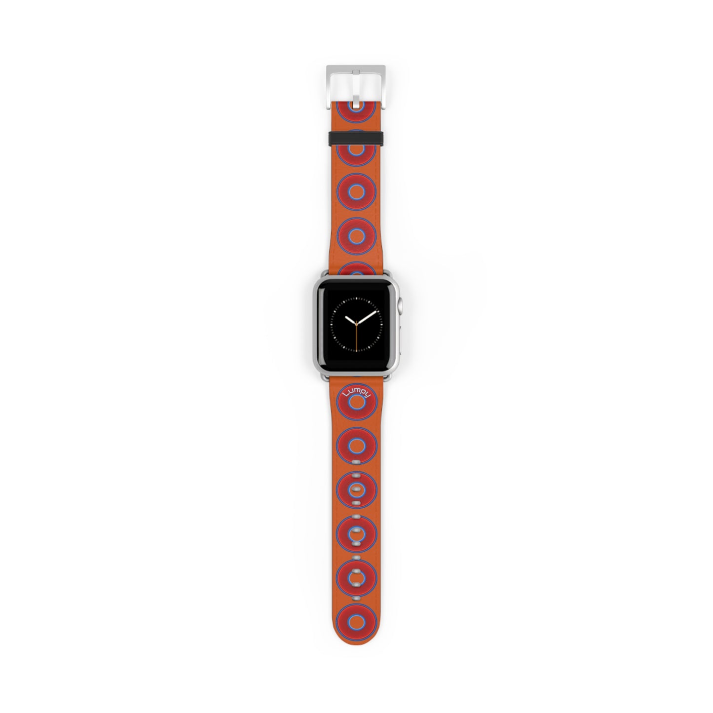 Lumpy Donut Wristband - compatible w/apple watch - red vivid donuts w/dark orange background