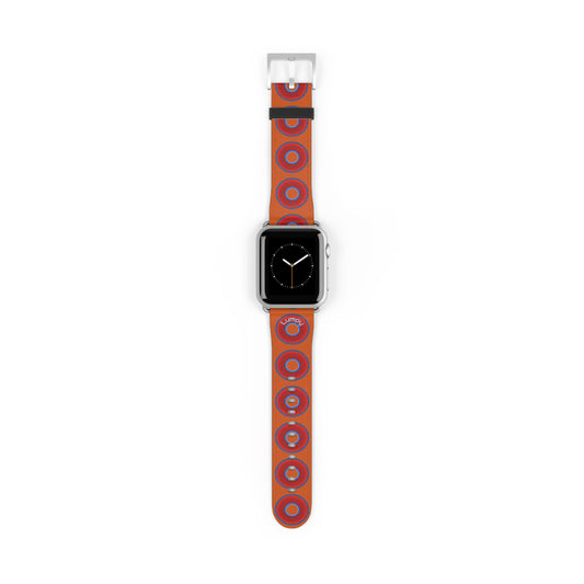 Lumpy Donut Wristband - compatible w/apple watch - red vivid donuts w/dark orange background