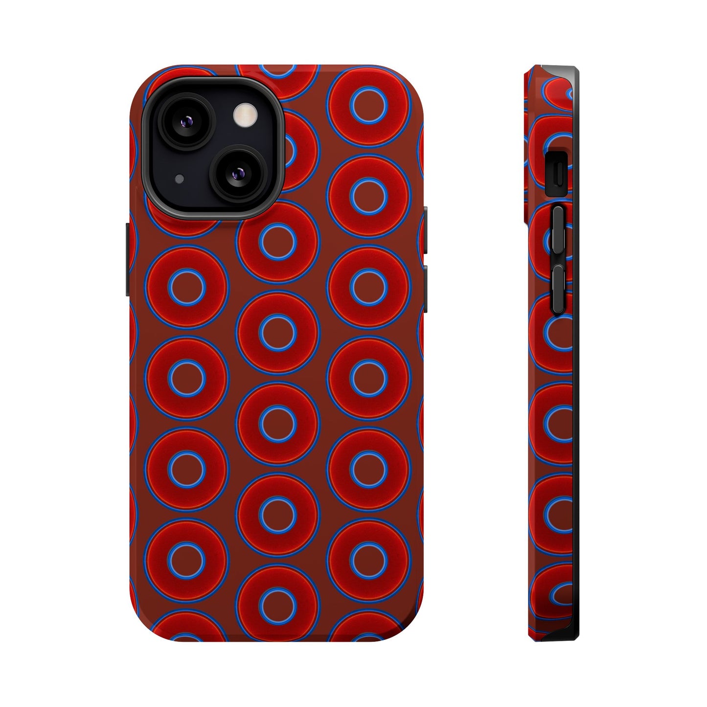 Magnetic Tough Donut Case - red vivid donut print w/burnt umber background