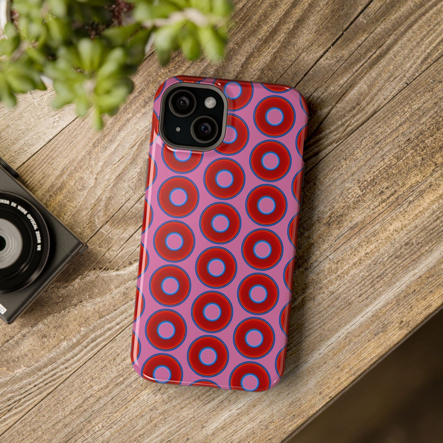 Magnetic Tough Donut Case - red vivid donut print w/pink background