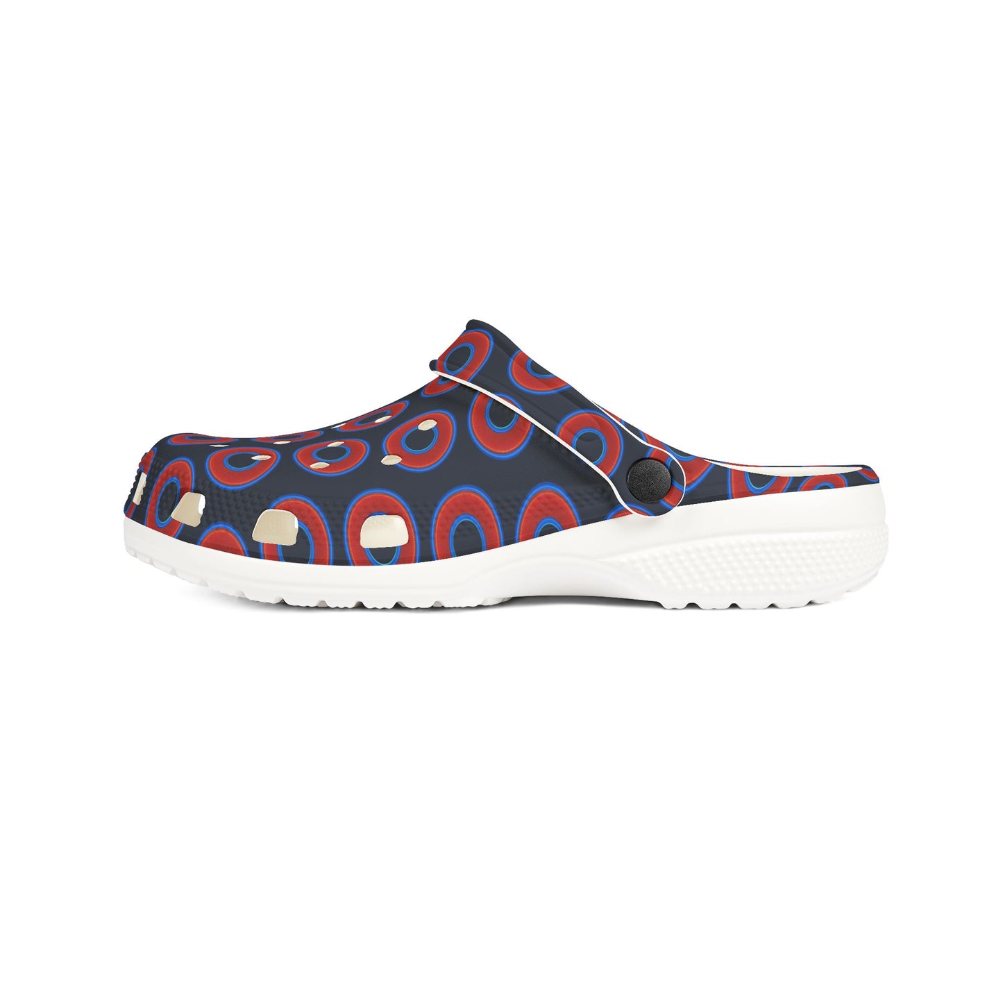 Spatchcocks - donut slip-on shoes - red rustic donuts w/dark blue teal elite background [unisex]