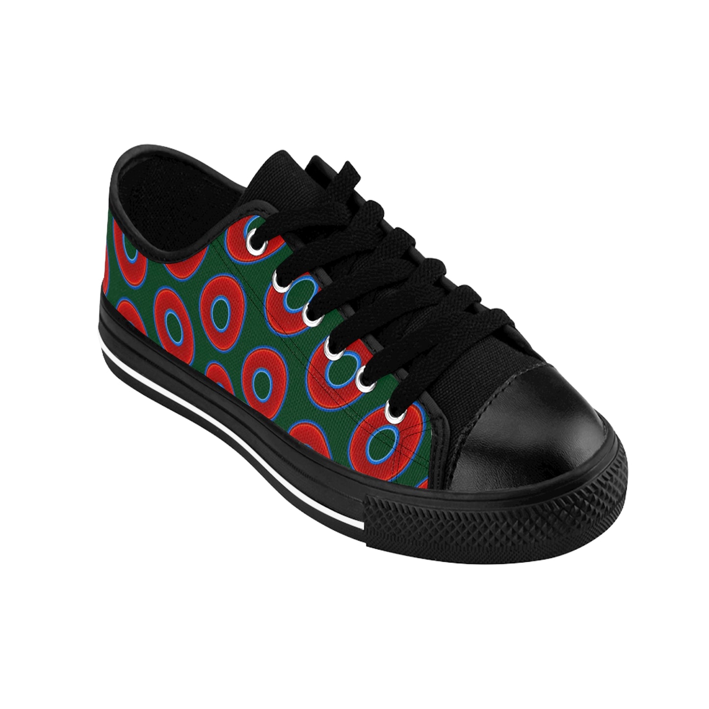 Men's Cushiony Convectors - Low Top - large red vivid donut print w/deep pond green background