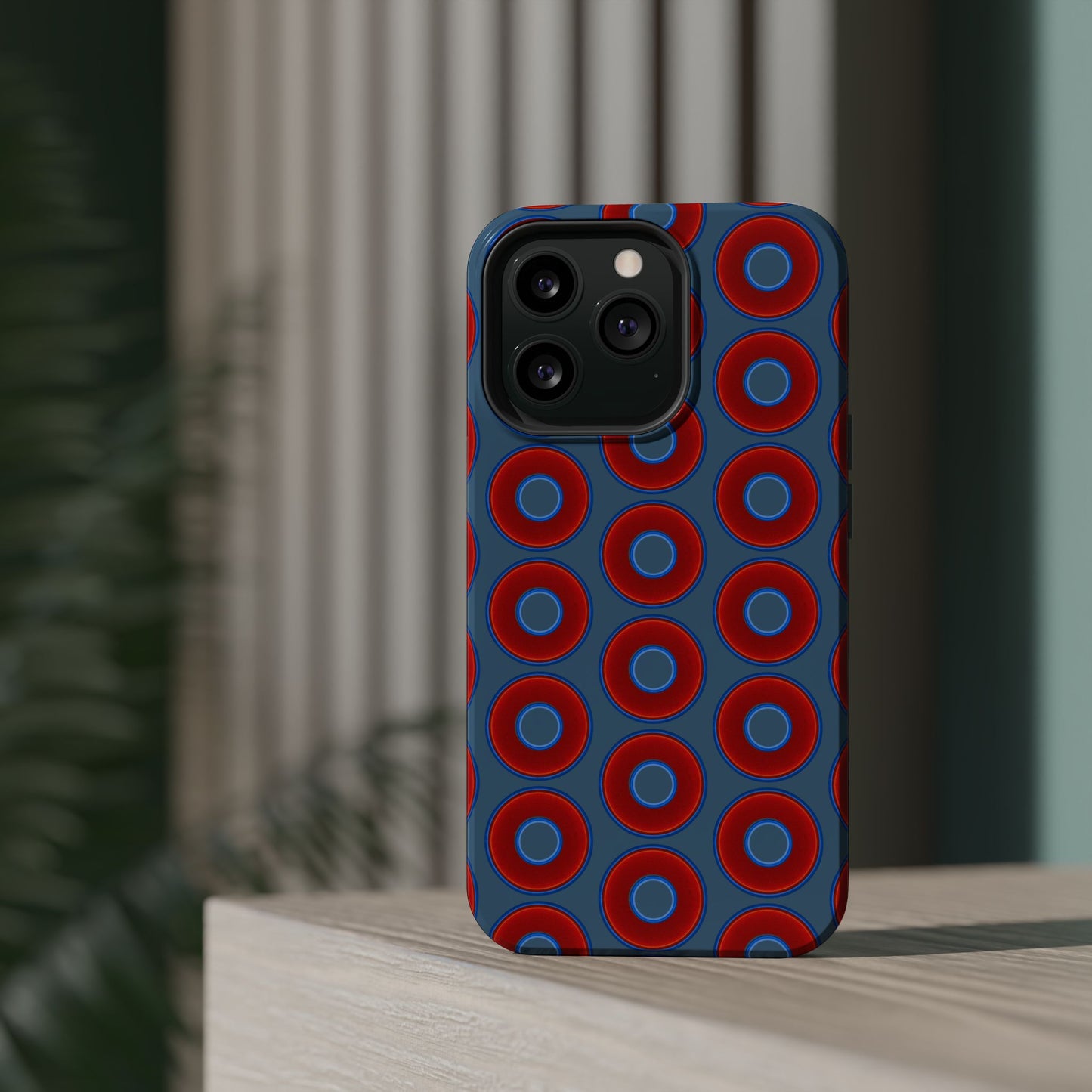 Magnetic Tough Donut Case - red vivid donut print w/steel blue background