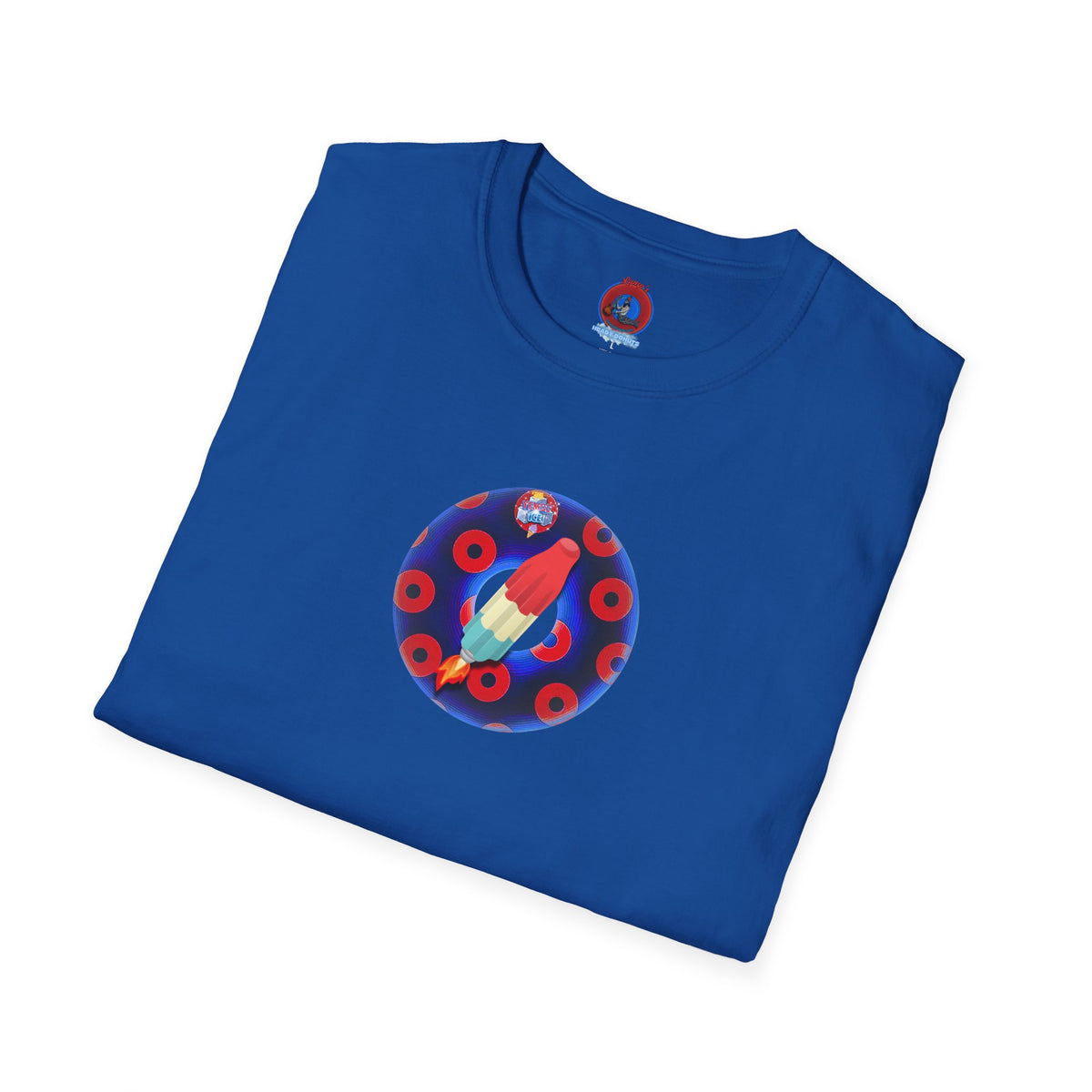 Classic Donut Tee - Unisex Soft-Style - "Blow this Popsicle Stand" - blue/red paradox bomb pop donut - variant 2