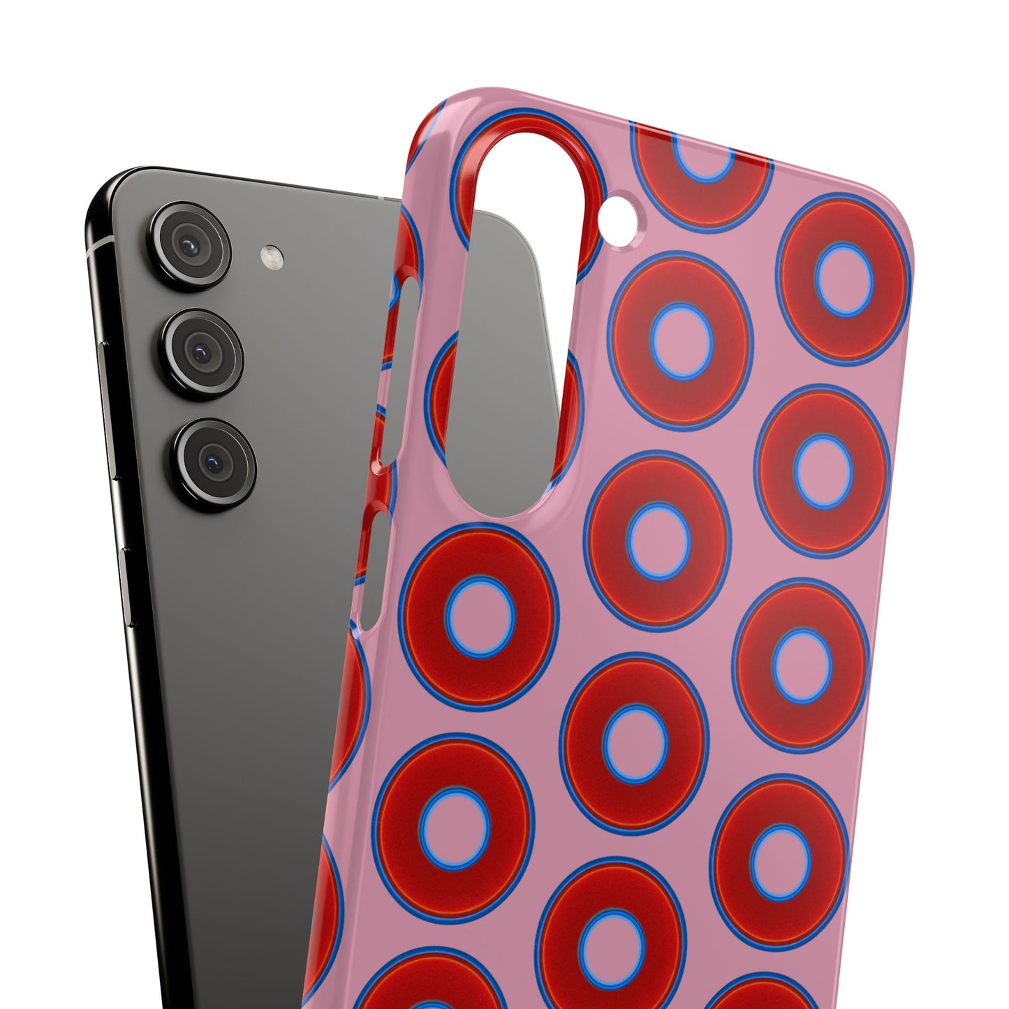 Lumpy Donut Snap Case - red vivid donut print w/pale magenta background