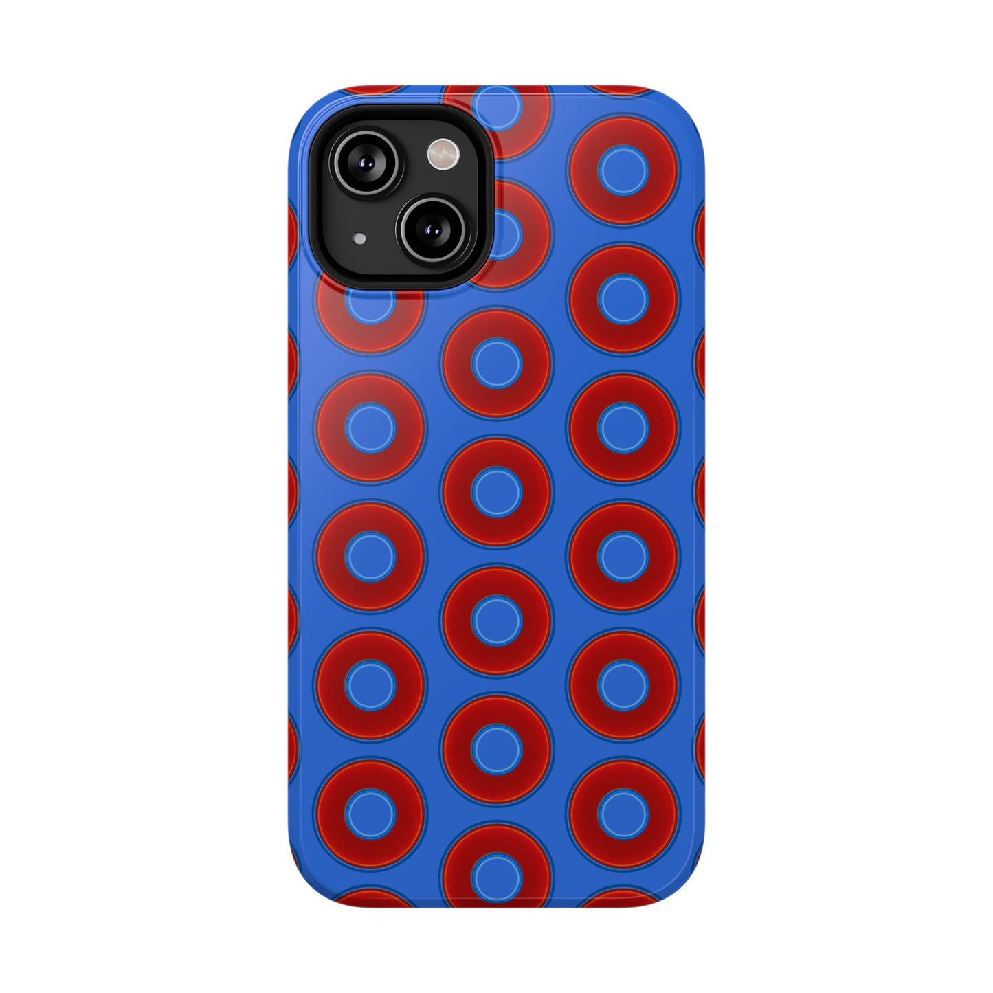 Impact-Resistant Lumpy Donut Case - red vivid donut print w/medium royal blue background