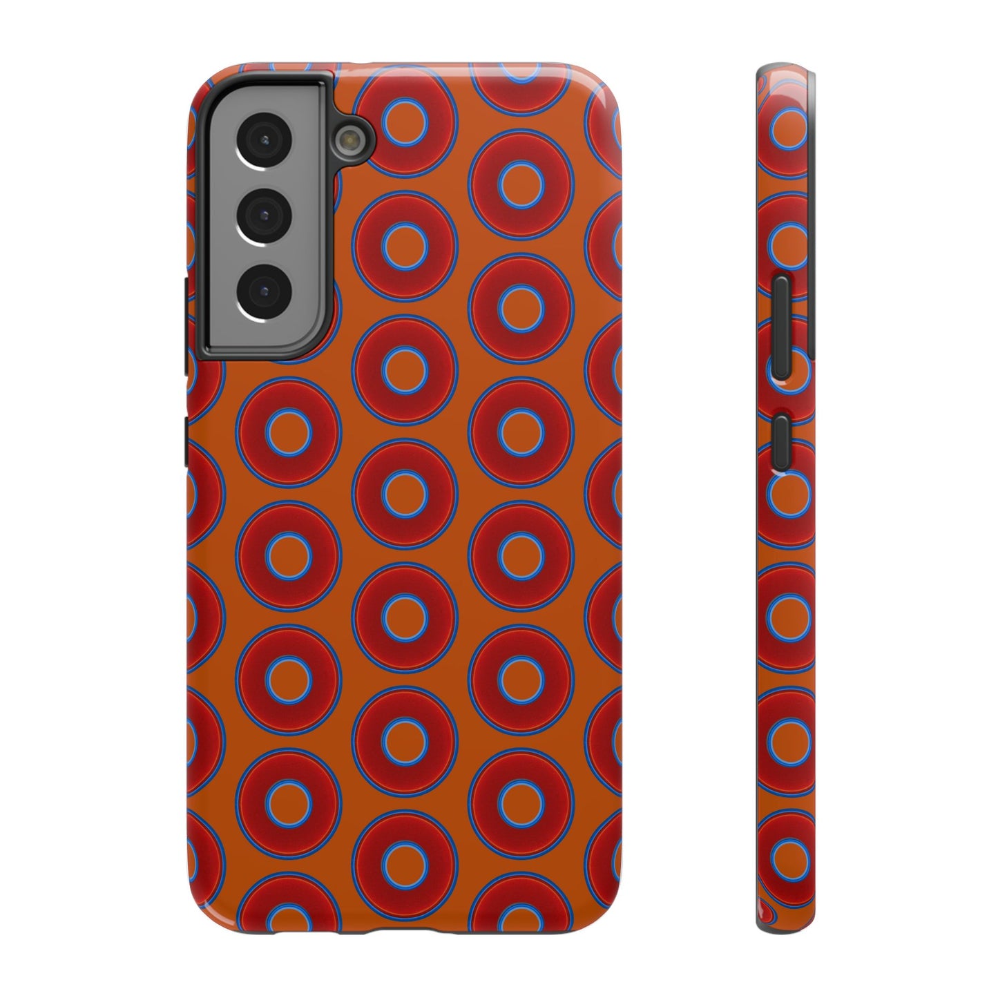 Impact-Resistant Lumpy Donut Case - red vivid donut print w/dark orange background