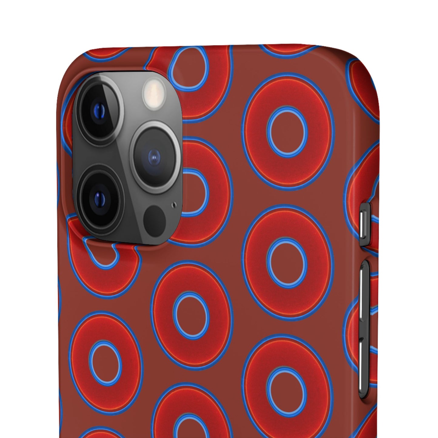 Lumpy Donut Snap Case - red vivid donut print w/burnt umber background