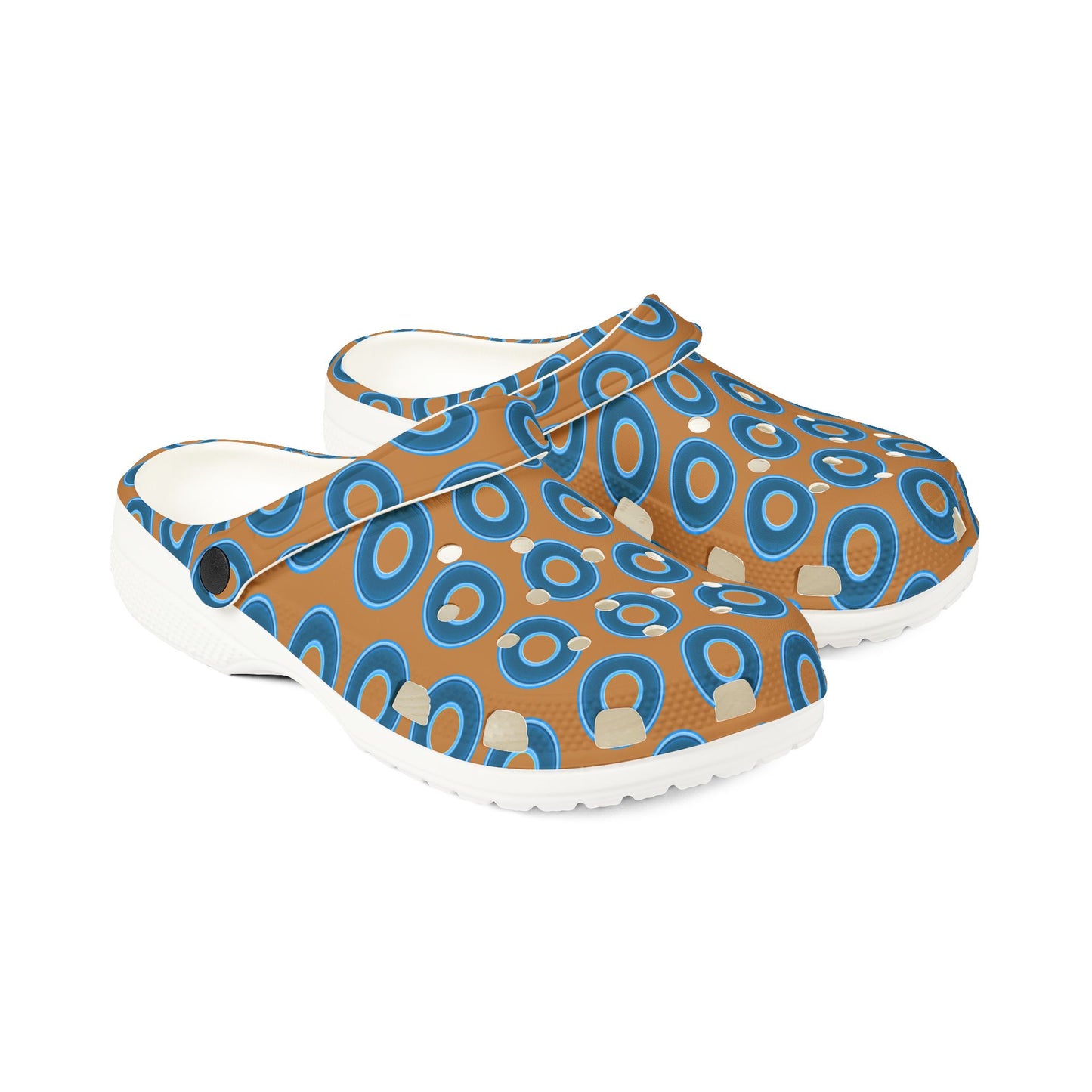 Spatchcocks - donut slip-on shoes - blue rustic donuts w/light brown background [unisex]