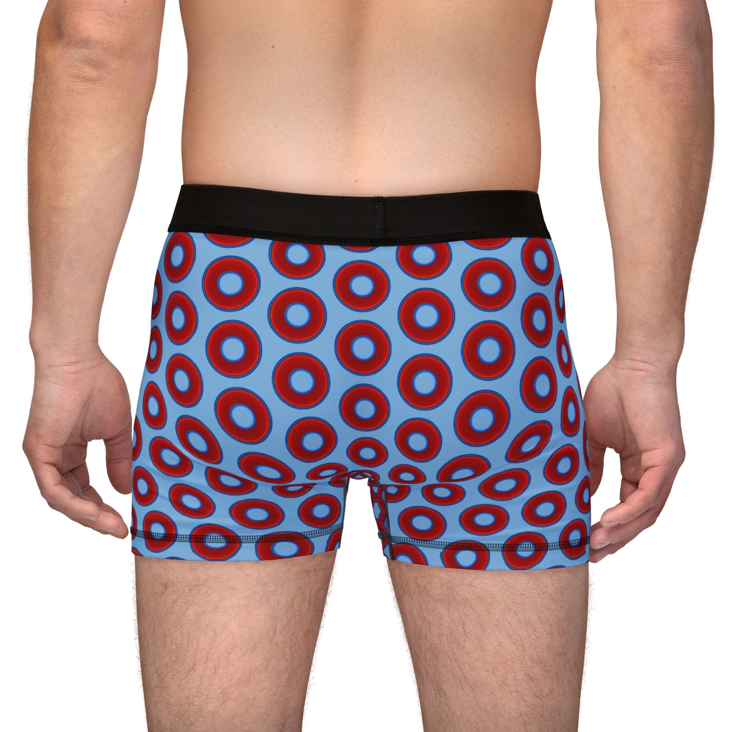 Men's Donut Boxers - red vivid donuts w/sky blue background