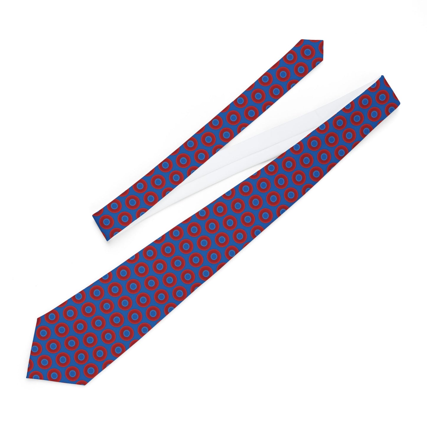 The Lumpy Necktie - vivid red donut print w/dark royal blue background